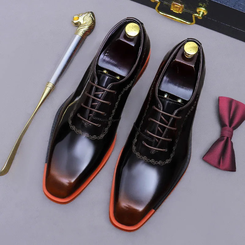 Men's Genuine Leather Low Top Dress Derby Oxfords