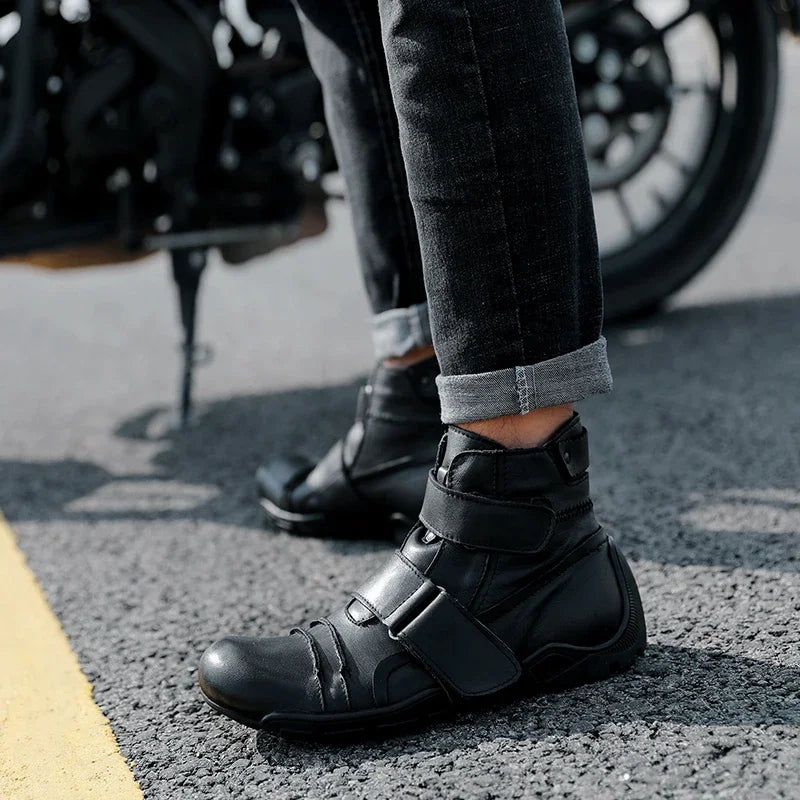 Men's Genuine Leather Ankle Strap Motorcycle Boots