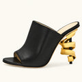 Women's Spiral High Heel Leather Mules