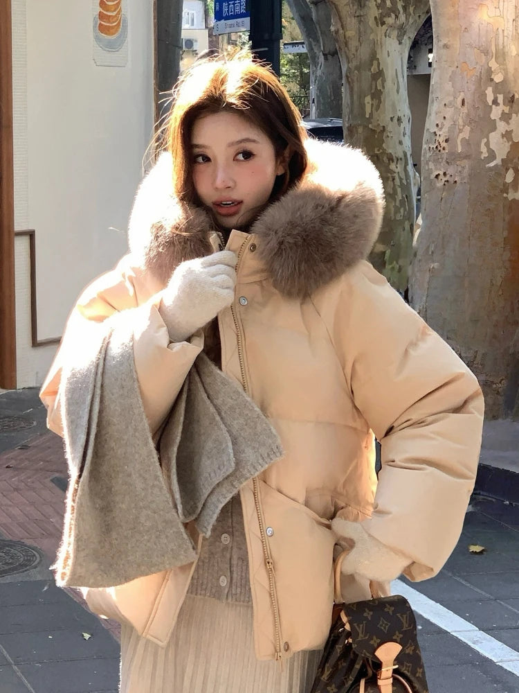 Women's Thick Warm Hooded Faux Fur Collar Winter Puffer Coat
