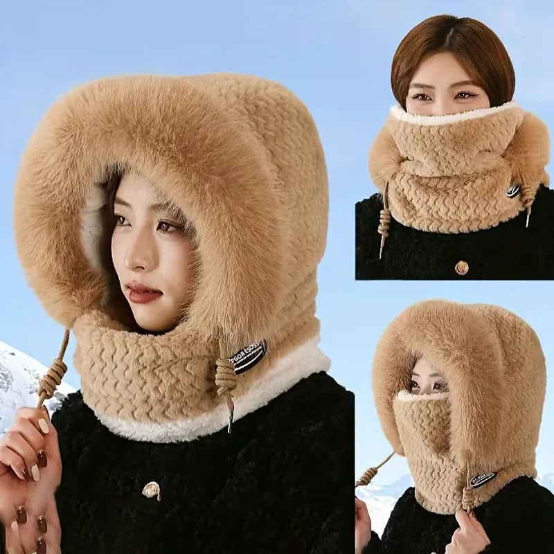 Women's Thermal Plush Hood Scarf & Mask Set