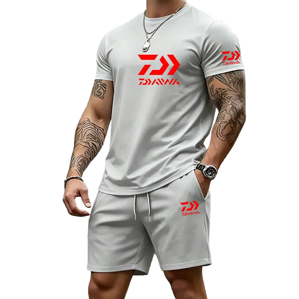 Men's Casual Round Neck T-Shirt and Drawstring Shorts Set