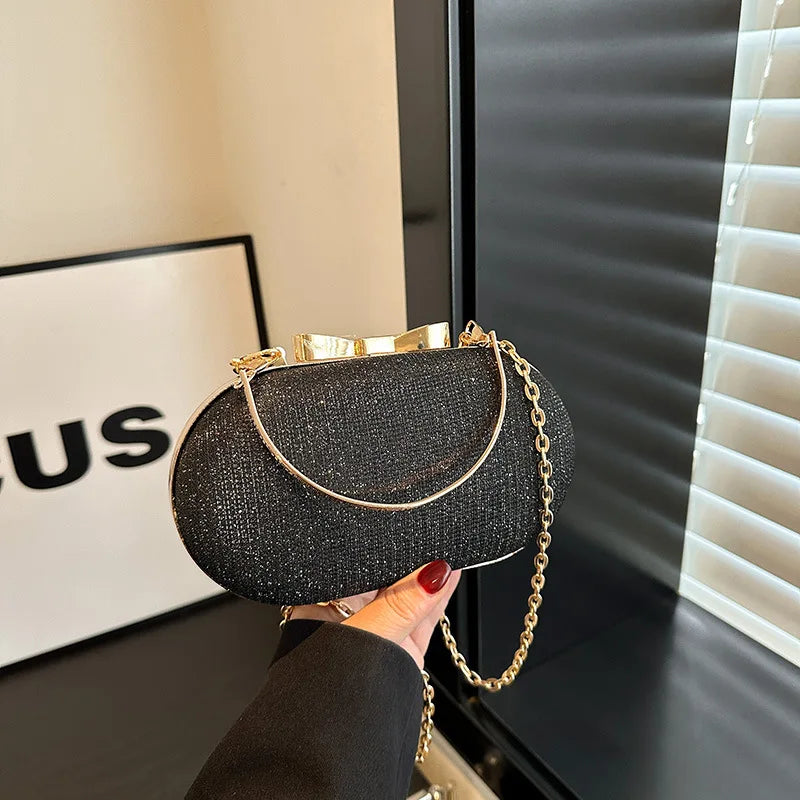 Sequined Minaudiere Evening Clutch with Removable Chain Strap
