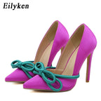 Women's Pointed Toe Silk Butterfly Knot Stiletto Pumps