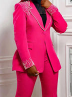 Women's Beaded Blazer Straight Pants Suit