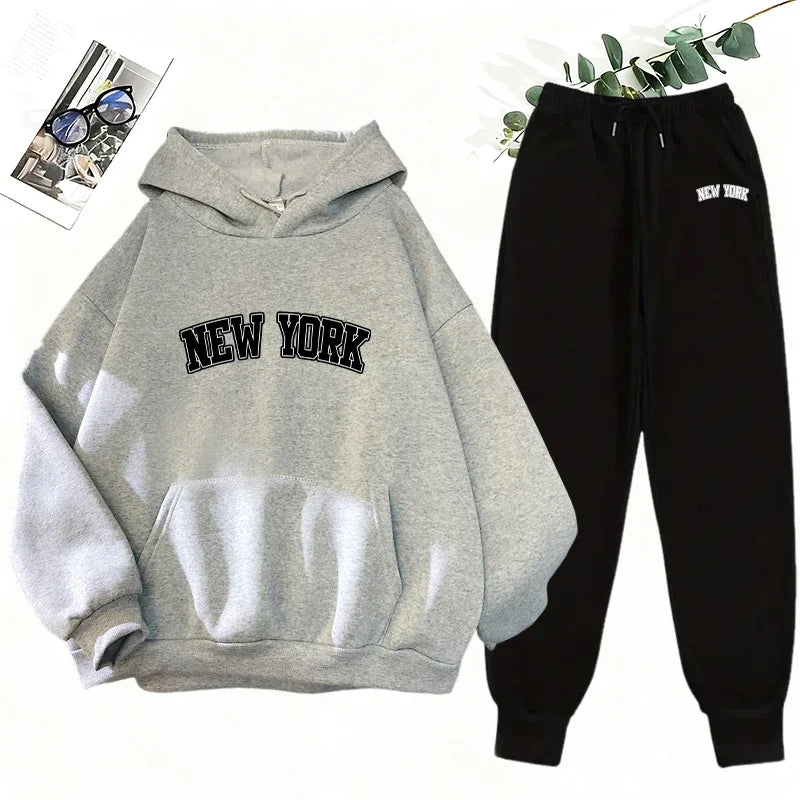 Women's Printed Hoodie Sweatshirt Jogger Pants Set
