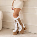 Women's Faux Fur Trim Platform Knee High Goth Boots