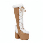 Women's Faux Fur Trim Platform Knee High Goth Boots