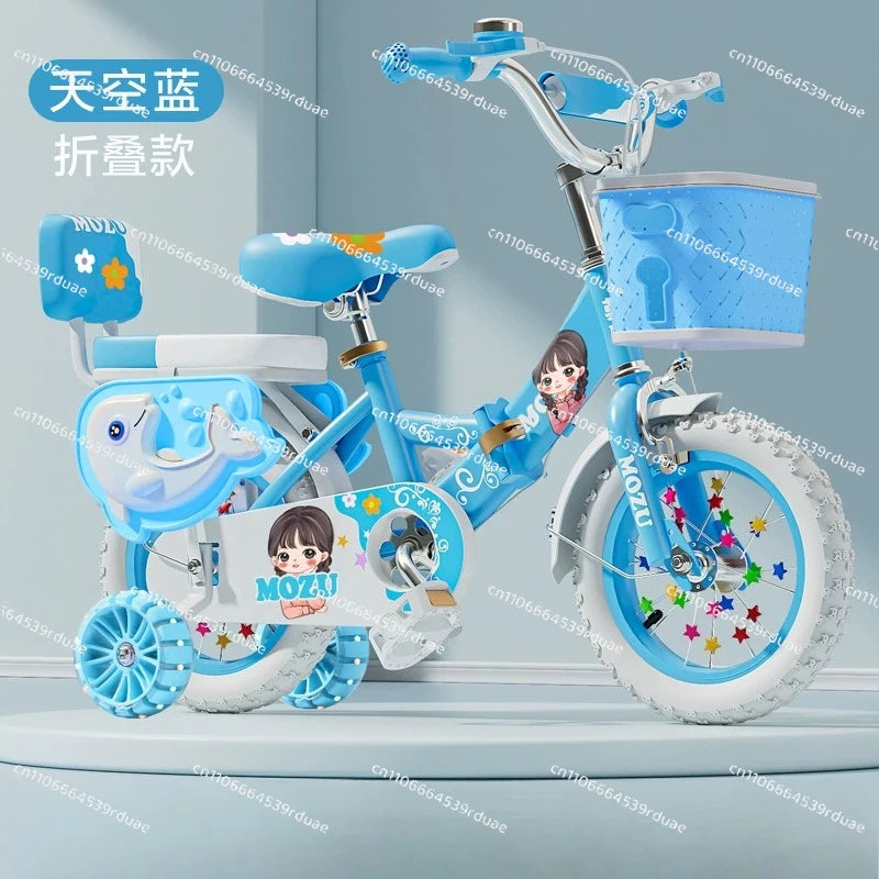 Kids' Foldable Bicycle with Basket and Safety Guardrail