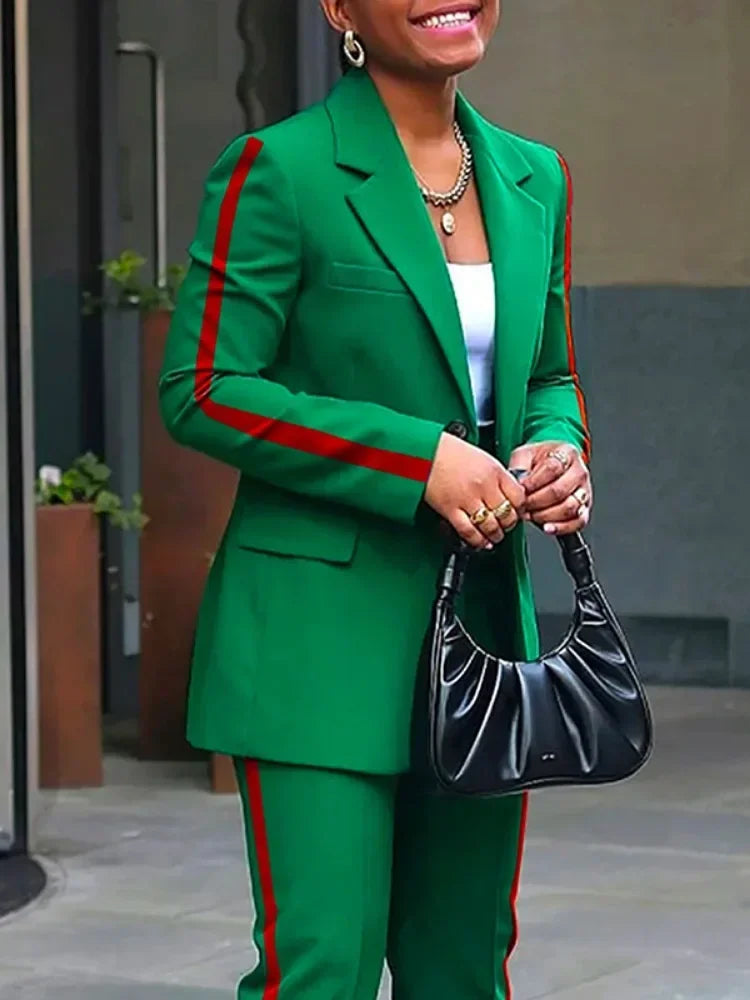 Women's Side Stripe High Waist Ankle Pants Suit Separates