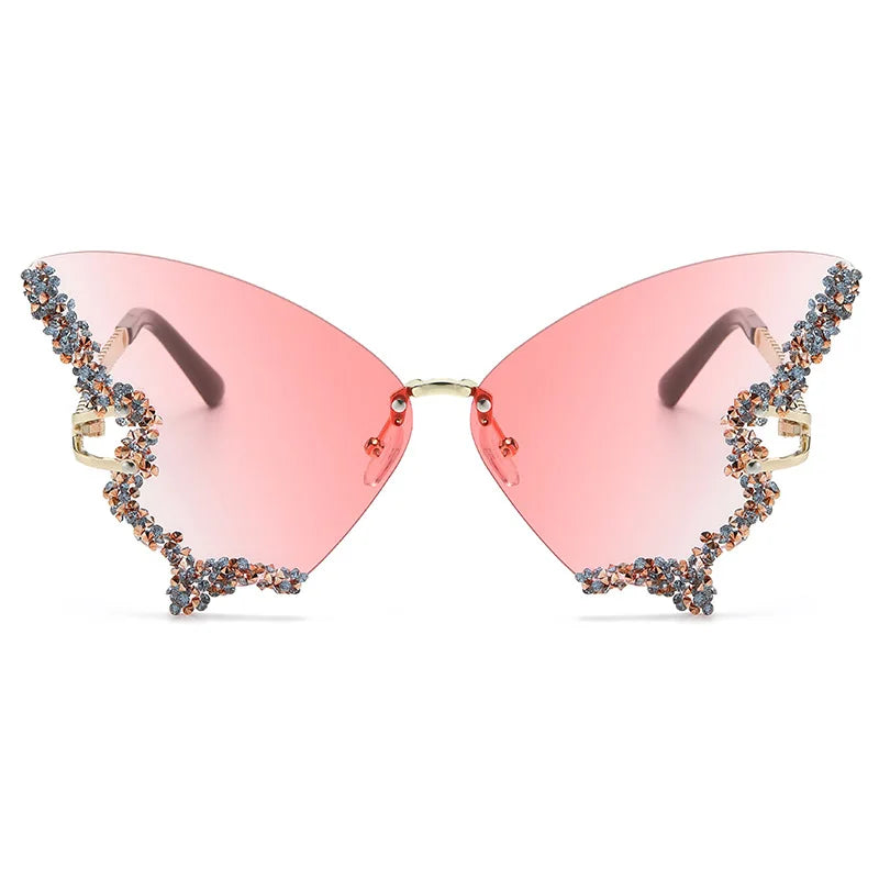 Women's Trendy Butterfly Diamond Rimless Oversized Sunglasses