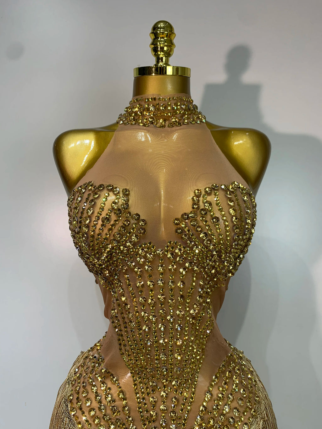 Women's Sexy Rhinestone Tassel Mesh Sleeveless Party Mini Dress