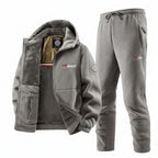 Men's Casual Retro Fleece Jacket and Pants Two Piece Tracksuit Set