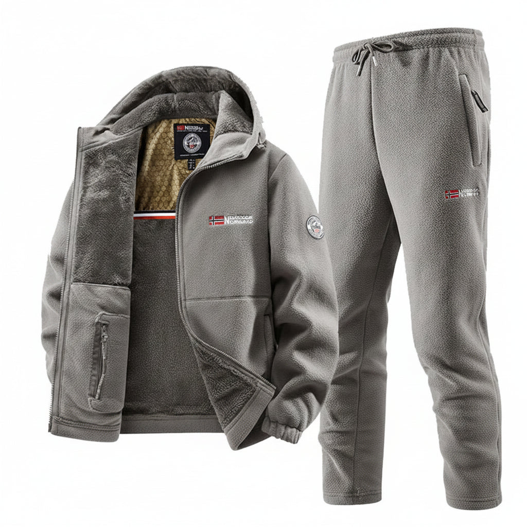 Men's Casual Retro Fleece Jacket and Pants Two Piece Tracksuit Set