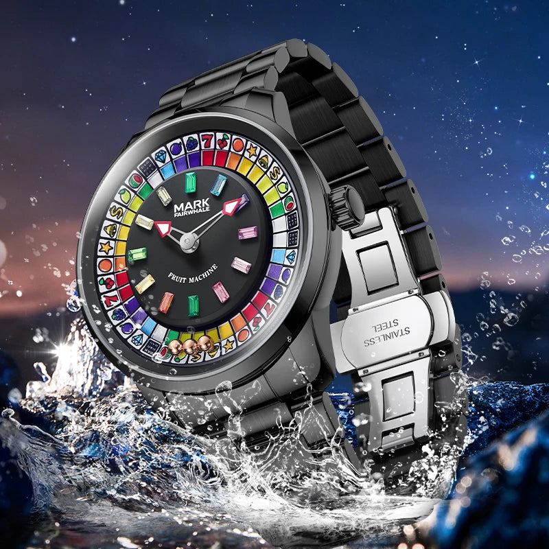 Men's Full Color Rotatable Dial Quartz Watch with Luminous Wheel