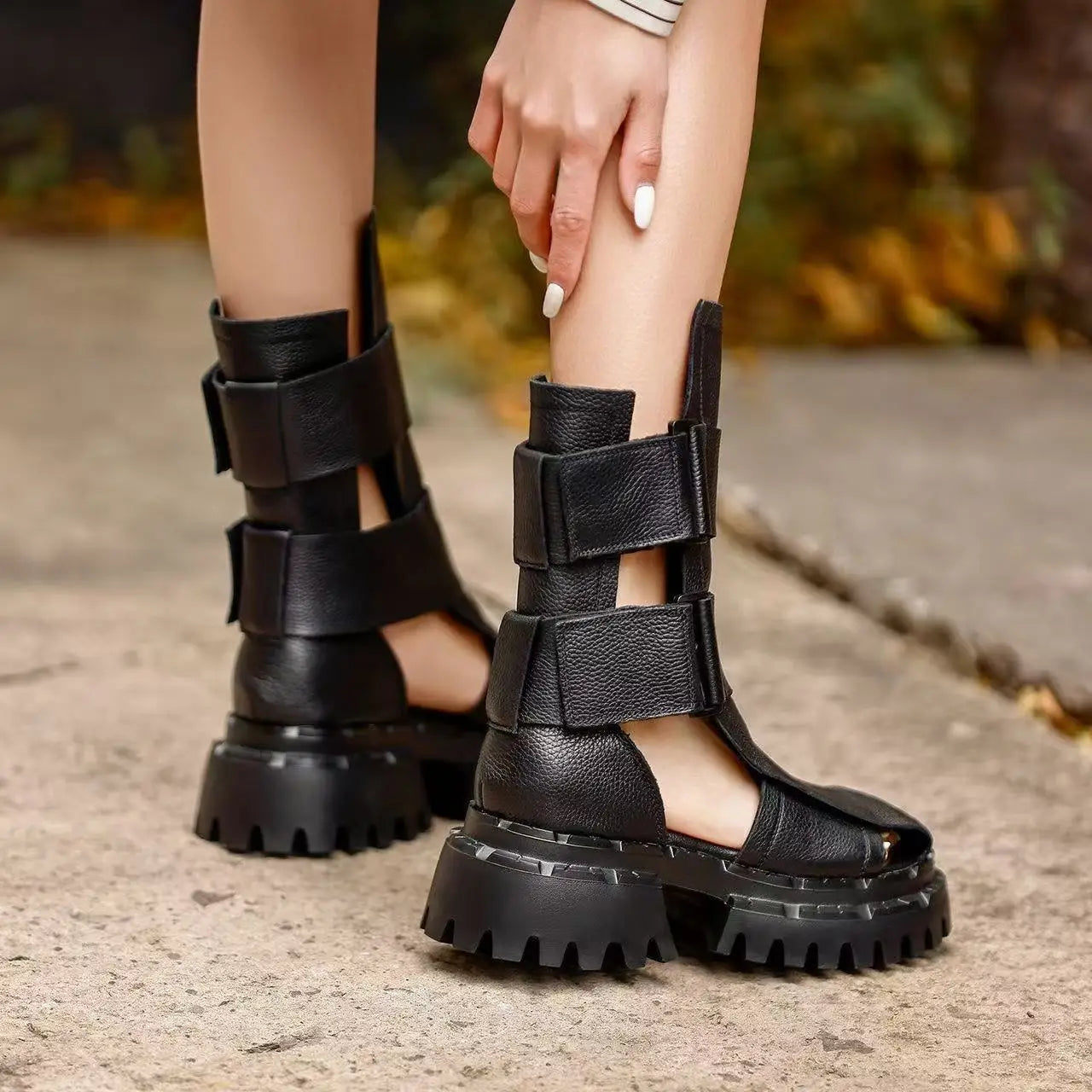 Women's Retro High-Top Platform Sandals Hook & Loop Casual Shoes