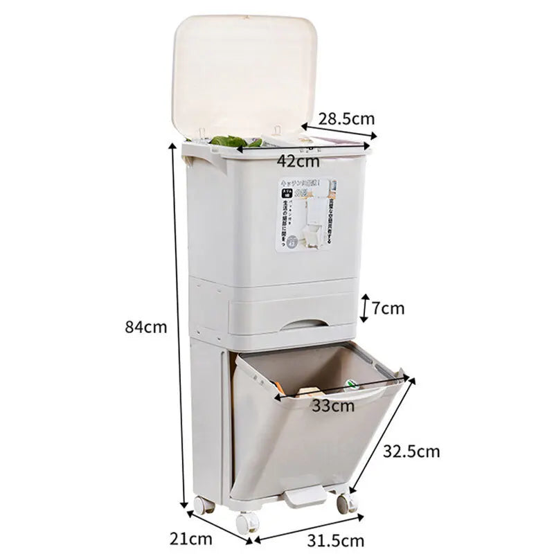 Movable Double Partition Kitchen Trash Can with Lid 11.1 Gallon