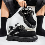 Men's Retro Lace Up Chunky Casual Short Boots
