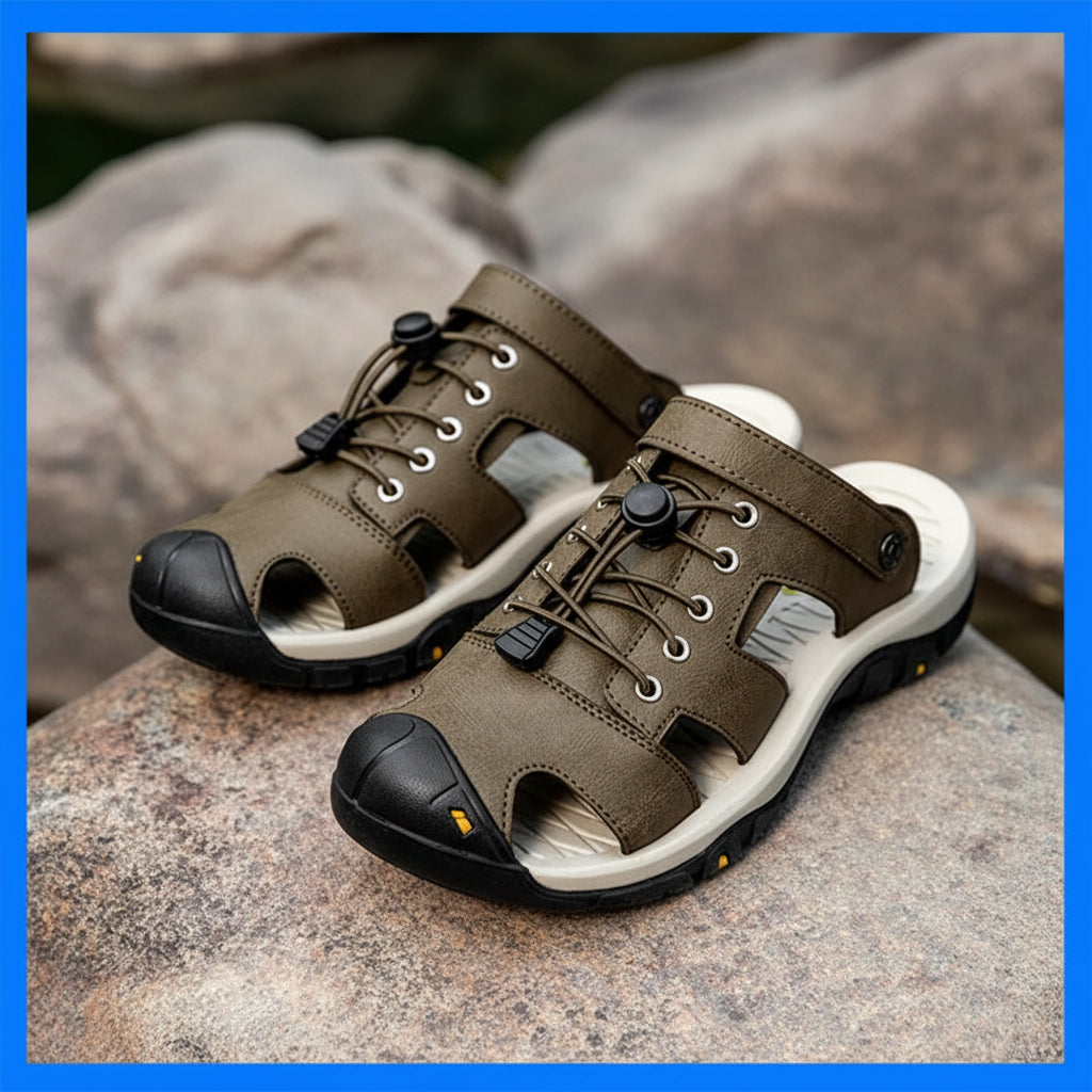 Men's Outdoor Leather Toe-Protection Sandals Quick-Drying Beach Shoes