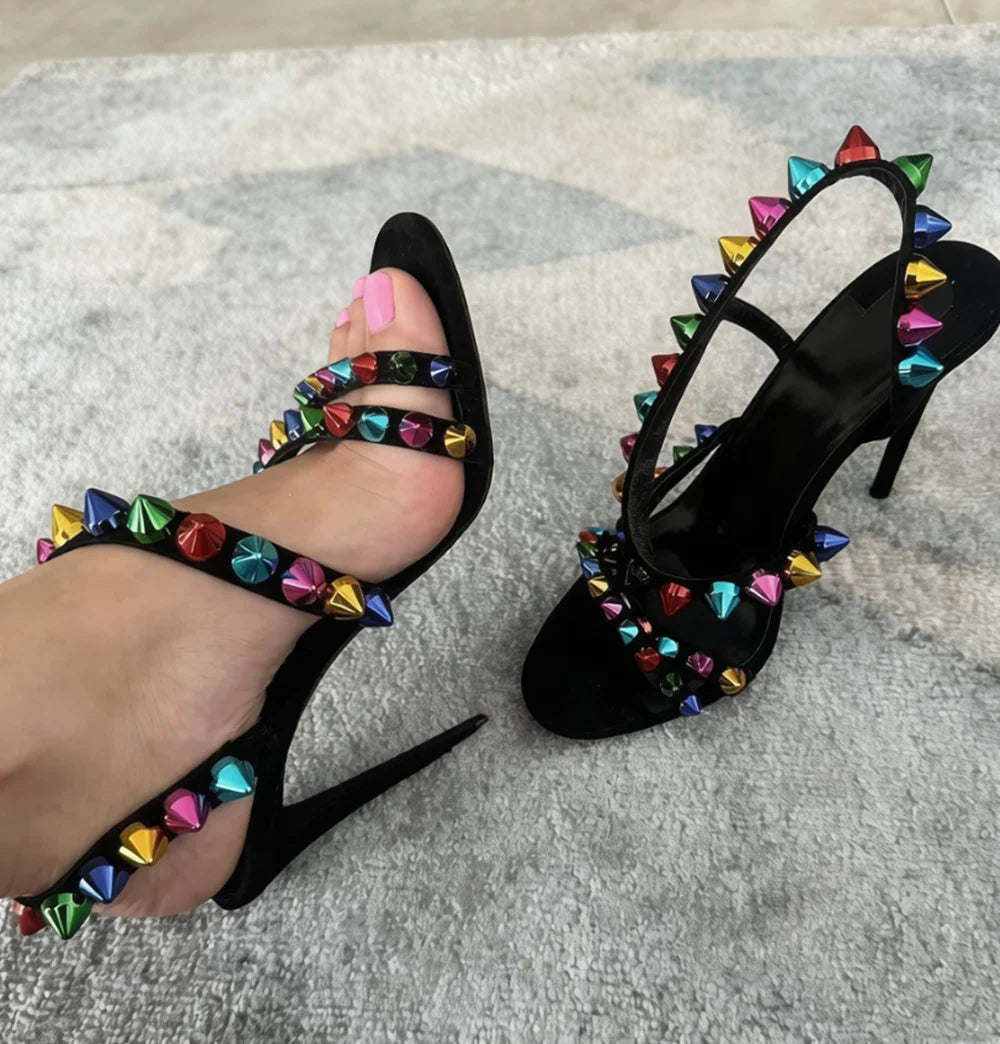 Women's Punk Rock Studded Straps Stiletto Sandals