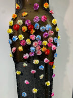 Women's Sexy Rhinestone Flower See Through Maxi Dress