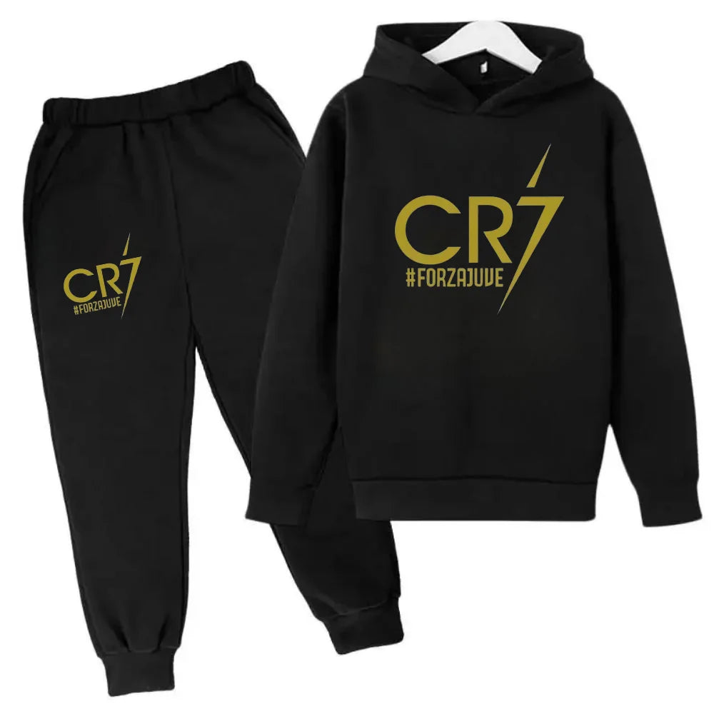 Kids' Ronaldo CR7 Print Hoodie Sweatshirt Pants Two-Piece Set