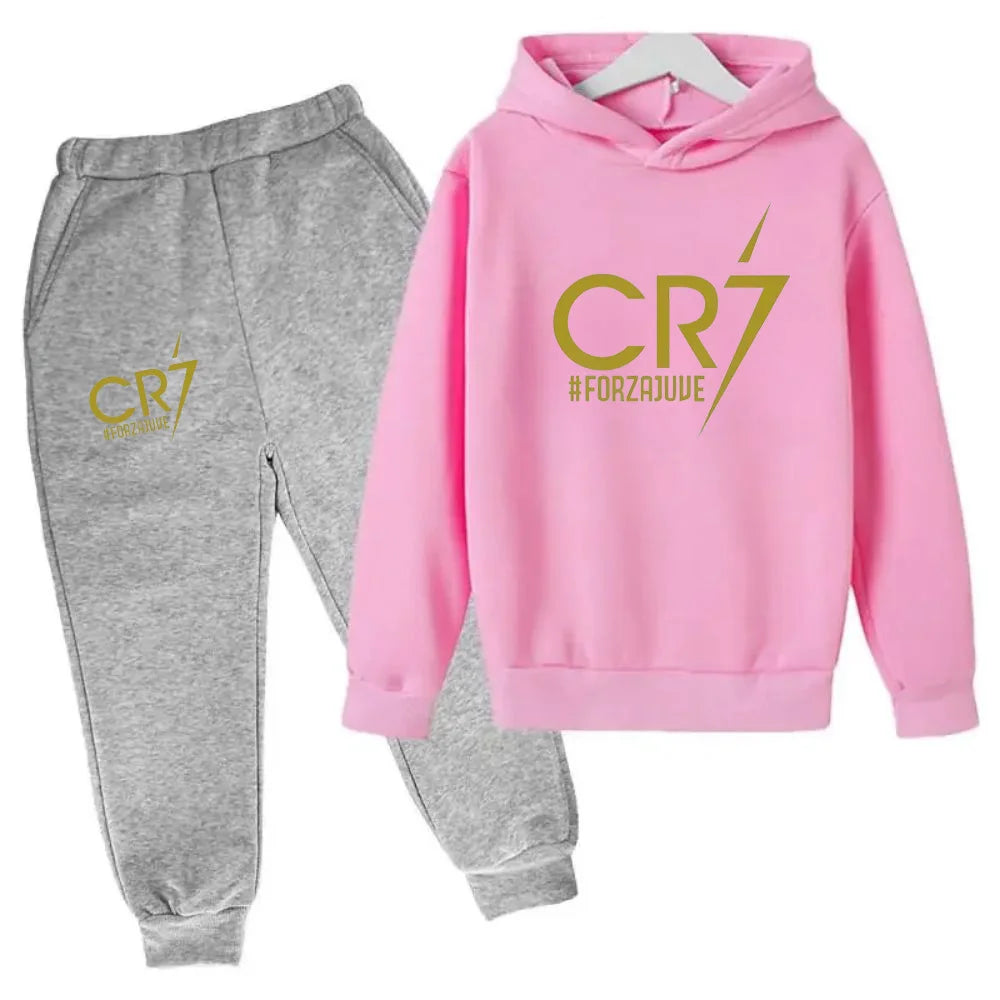Kids' Ronaldo CR7 Print Hoodie Sweatshirt Pants Two-Piece Set
