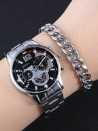 Men's Quartz Watch with Bullet Head Pendant Silver