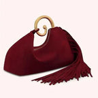 Women's Tassel Metal Handle Faux Suede Tote Bag