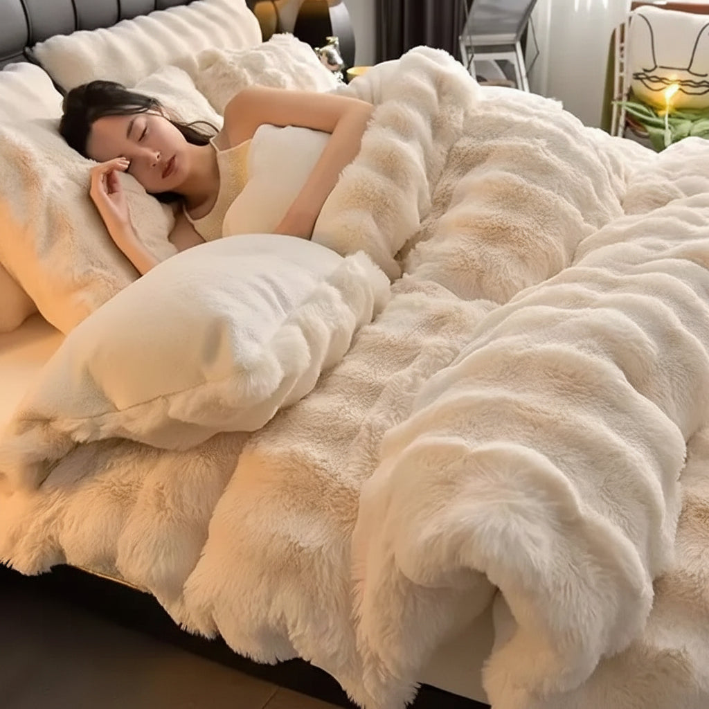 Thick Warm Faux Lambswool Blanket and Soft Cotton Quilt