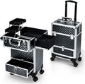Rolling Makeup Case Cosmetic Travel Trolley with 4 Sliding Trays