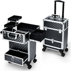 Rolling Makeup Case Cosmetic Travel Trolley with 4 Sliding Trays
