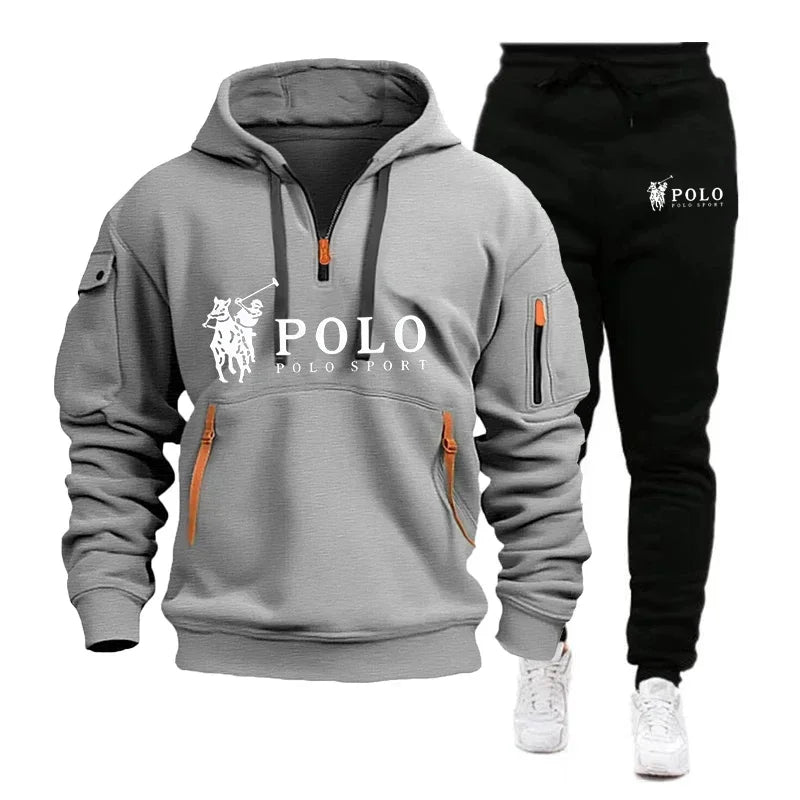 Men's Casual Warm Hoodie and Pants Two Piece Tracksuit Set