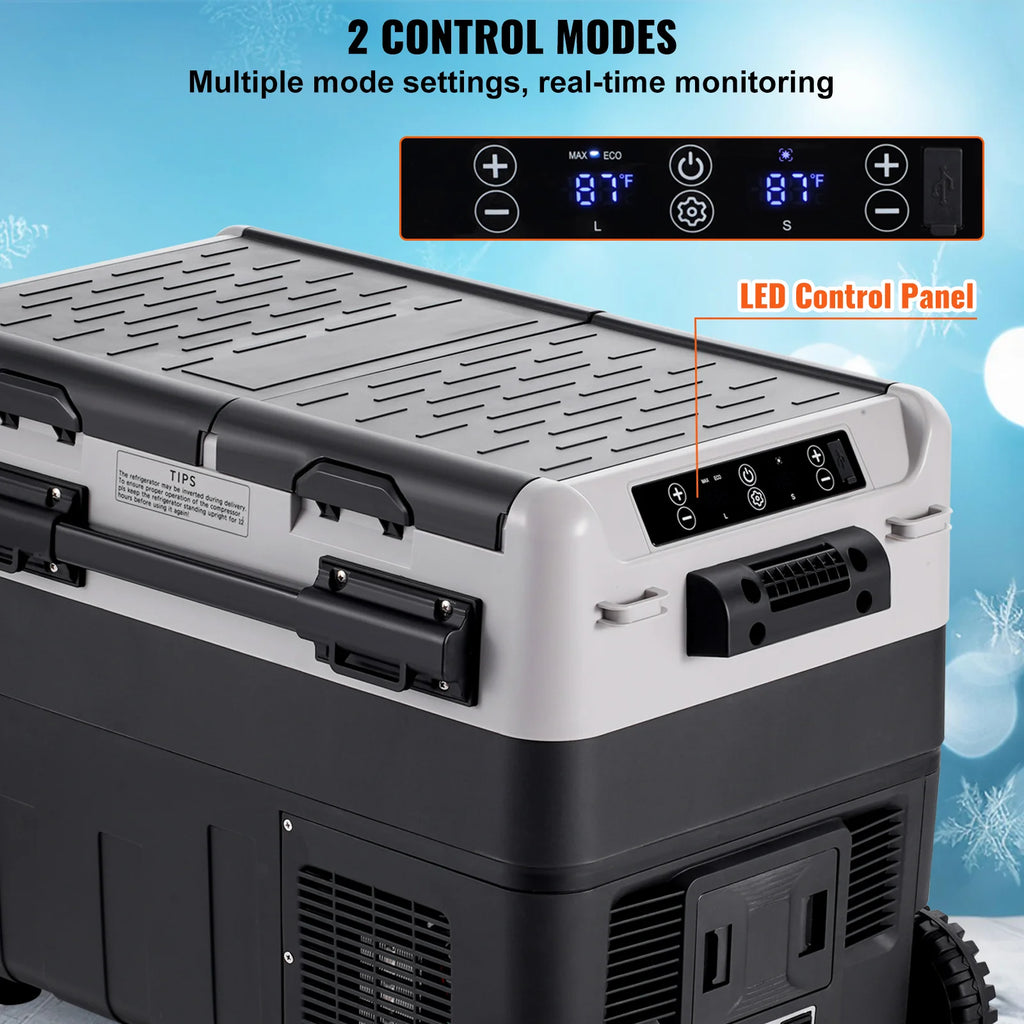 Portable Car Refrigerator and Dual Zone Freezer Cooler with Wheels