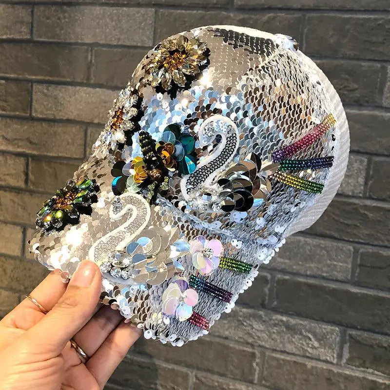 Sequin Duckbill Sun Hat Breathable Reflective Adjustable 22-23 Inch