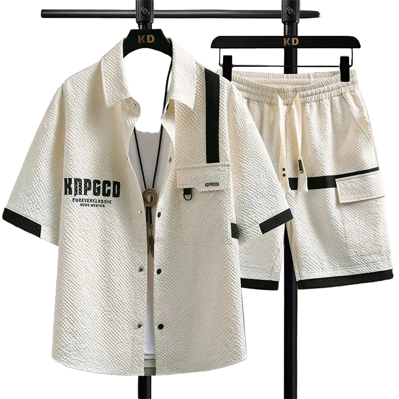 Men's Casual Short Sleeve Shirt and Shorts Two Piece Set