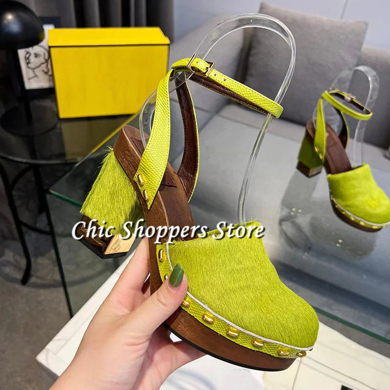 Women's Platform Round Toe Block Heel Pumps
