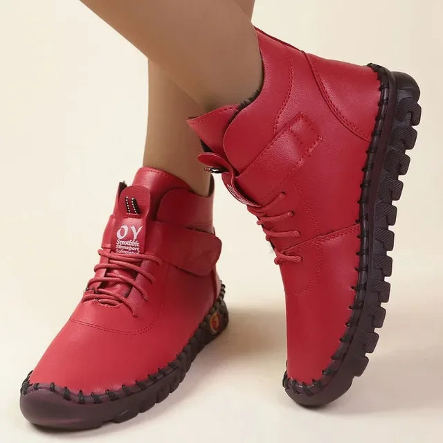 Women's Winter Flat Ankle Boots Short Plush Lining Round Toe Hook & Loop