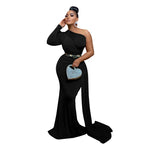 Women's One Shoulder Ruched Mermaid Maxi Evening Dress