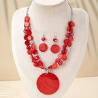 Women's Fashion Bohemian Ethnic Round Pendant Necklace and Earrings Set