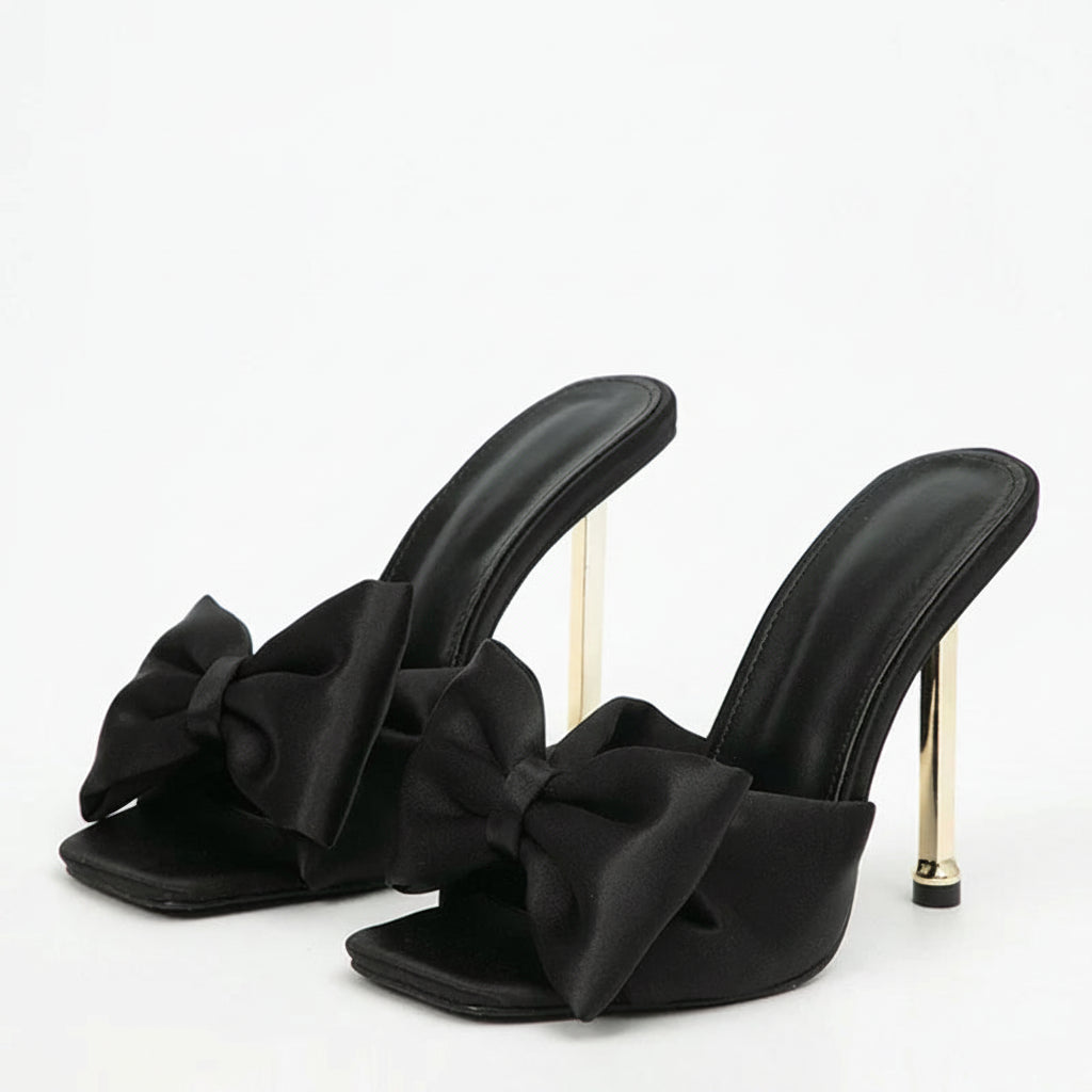 Women's Trendy Butterfly Knot Silk High Heel Slide Slippers