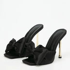 Women's Trendy Butterfly Knot Silk High Heel Slide Slippers