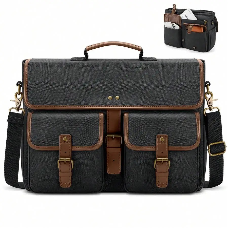 Men's Fashion Canvas Waterproof 15.6 Inch Laptop Messenger Bag