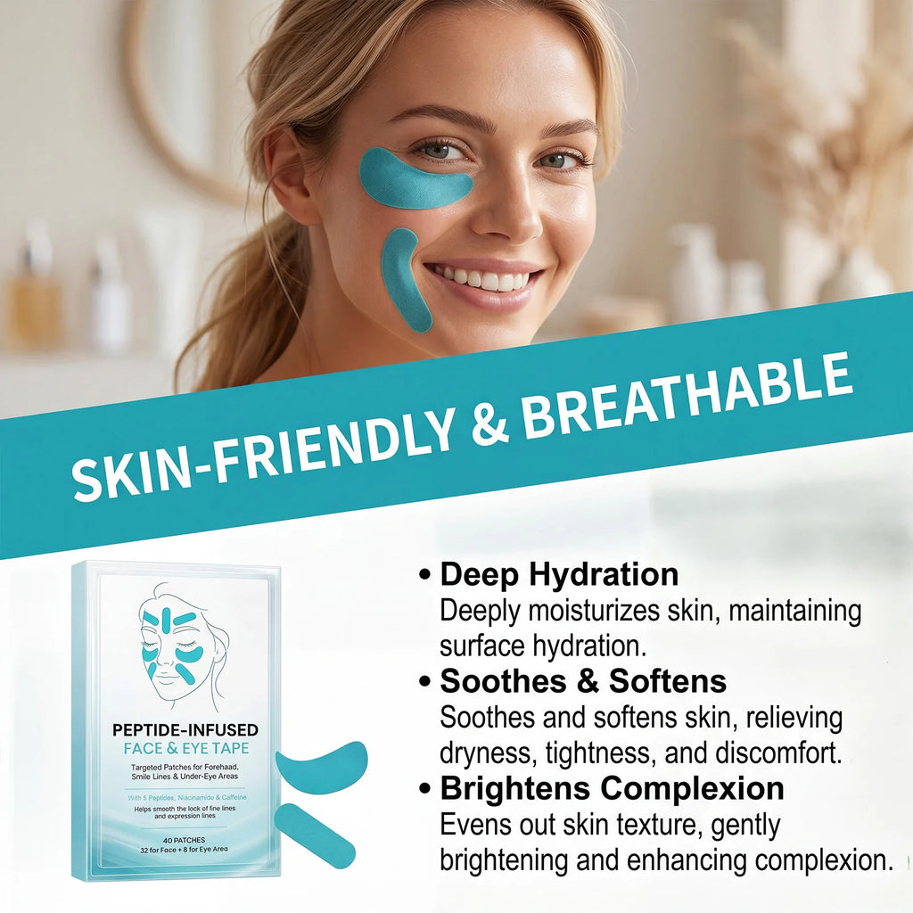 Unisex Peptide-Infused Face & Eye Wrinkle Smoothing Tape Patches