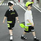Boys Summer Letter Print Short Sleeve T-Shirt and Shorts Set