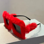Women's Oversized Fluffy Plush Square Y2K Novelty Sunglasses