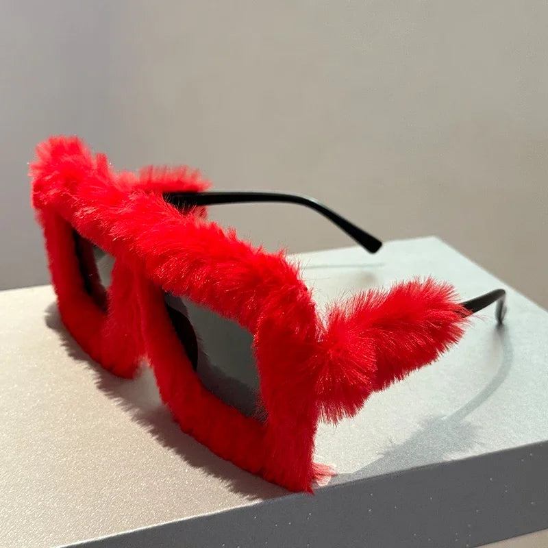 Women's Oversized Fluffy Plush Square Y2K Novelty Sunglasses