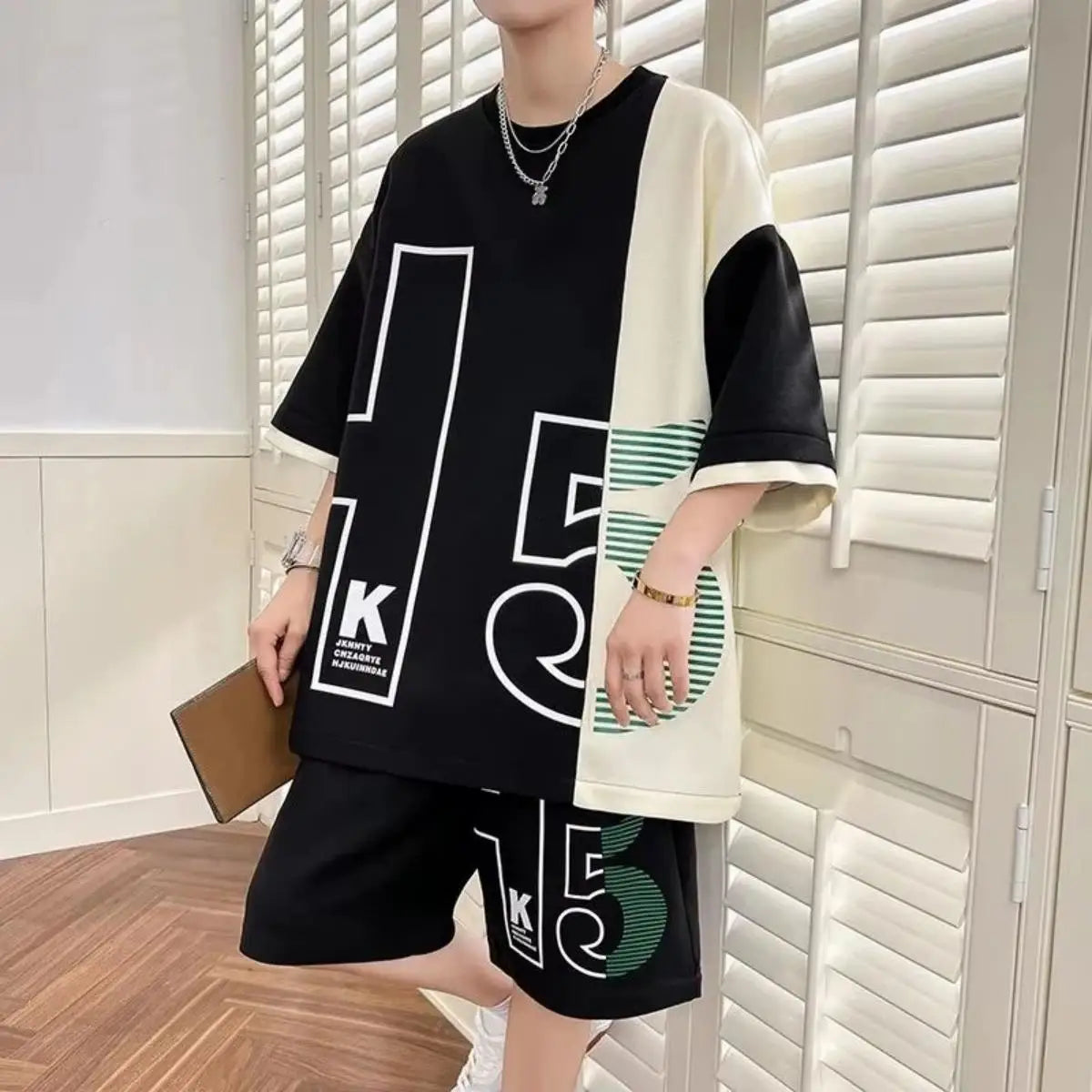Men's Casual Letter Print Round Neck T-Shirt and Shorts Set