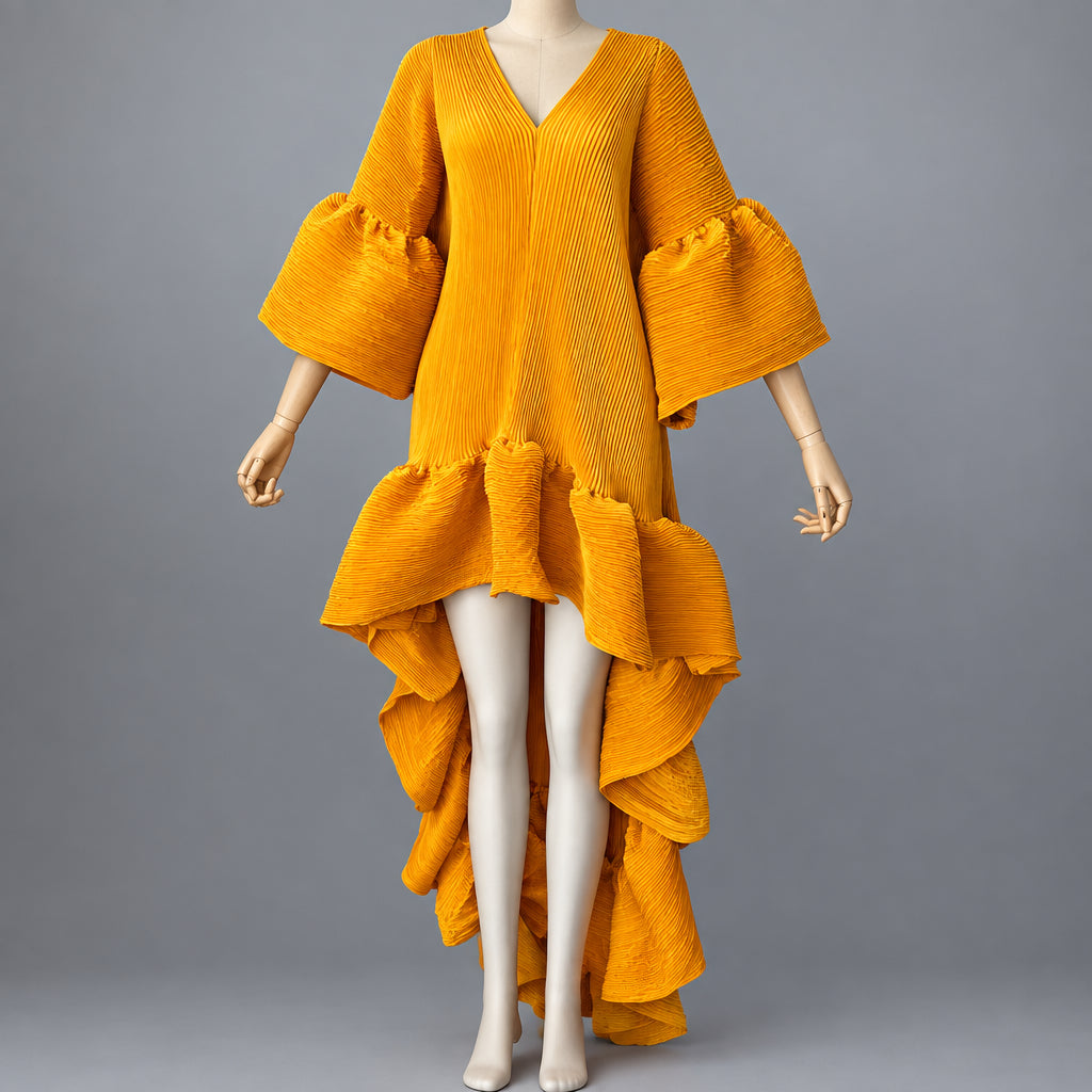 Women's Pleated Solid Kaftan Maxi Dress