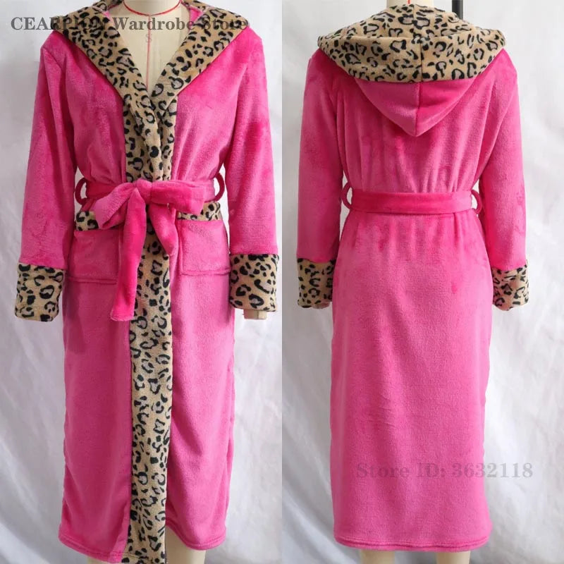 Women's Hooded Flannel Robe with Belt